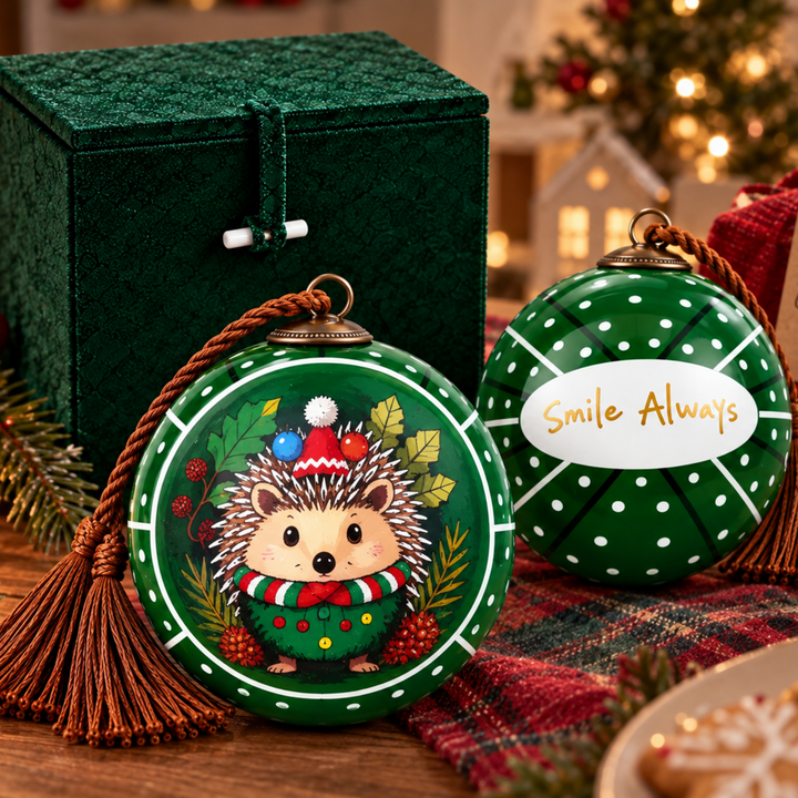 Hedgehog in Green — Inside-Painted Glass Ornament