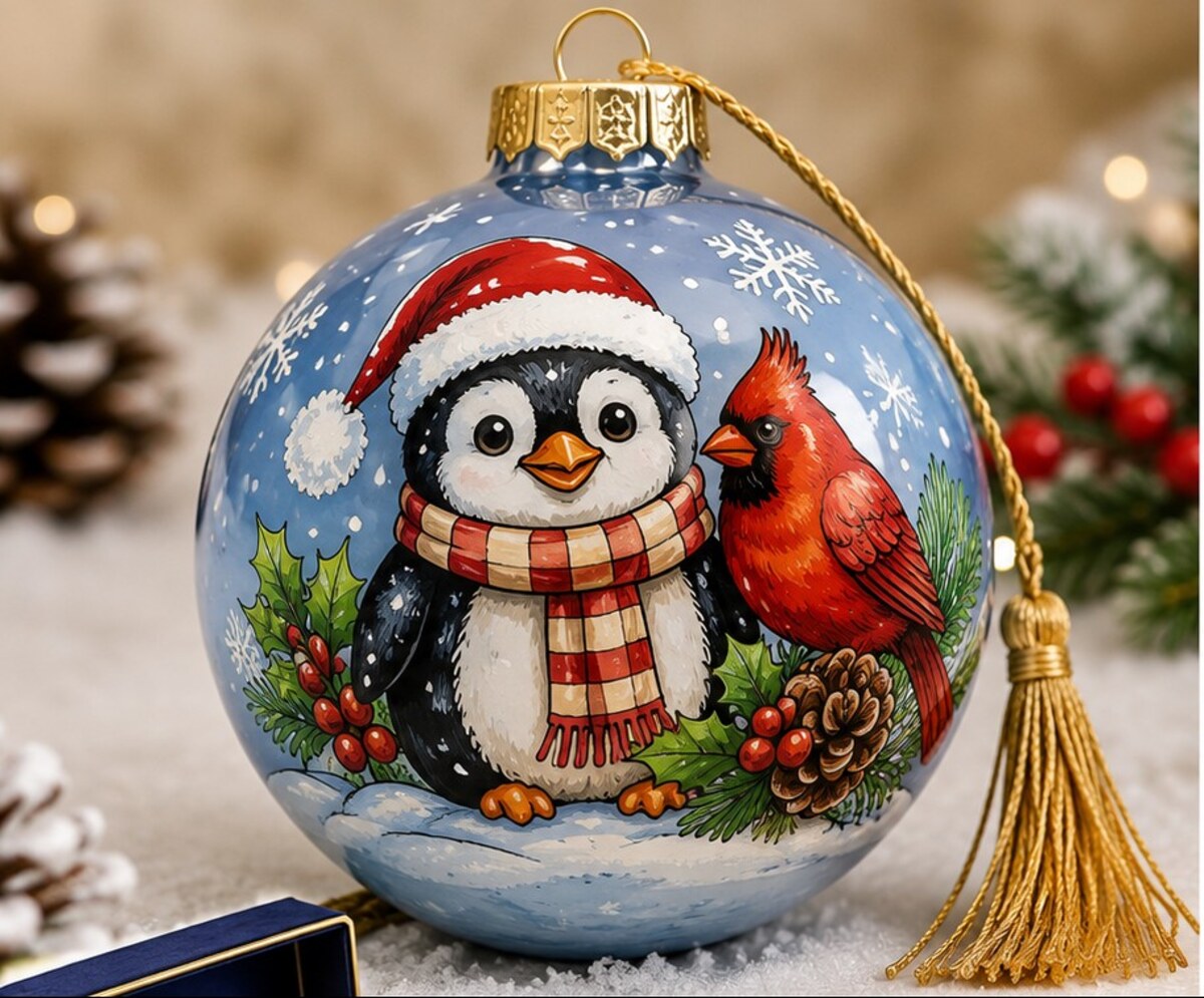 Winter Companions hand-painted glass ornament