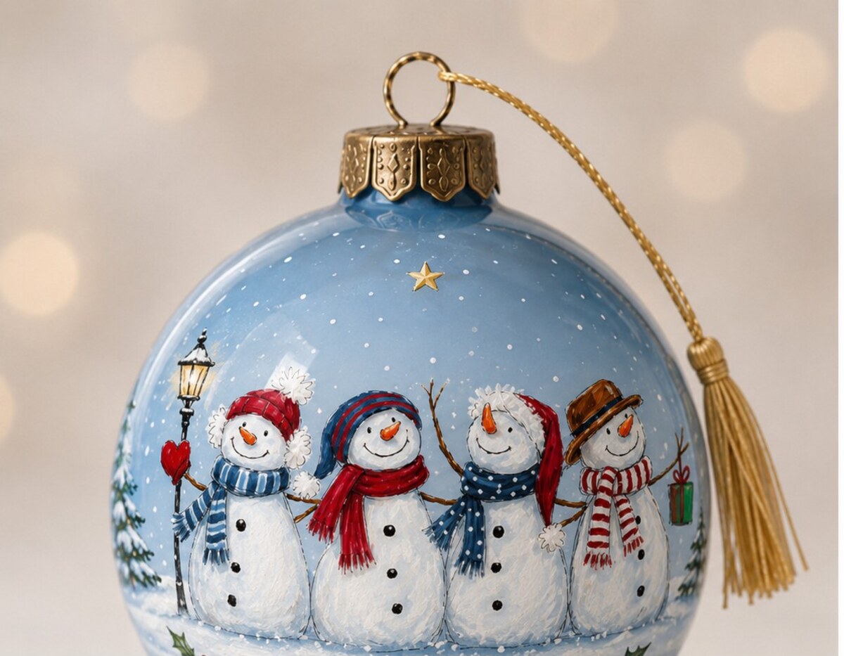 Snow Day Friends hand-painted glass ornament