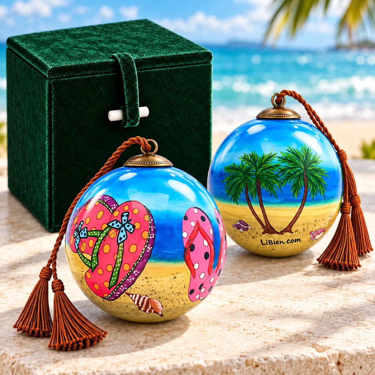 Beach Slippers inside-painted glass ornament