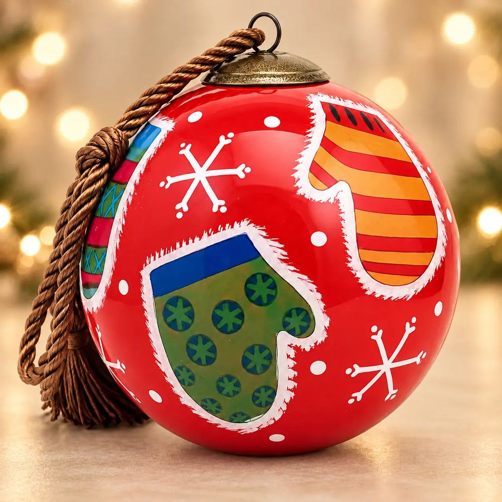 Christmas Gloves — Inside-Painted Glass Ornament