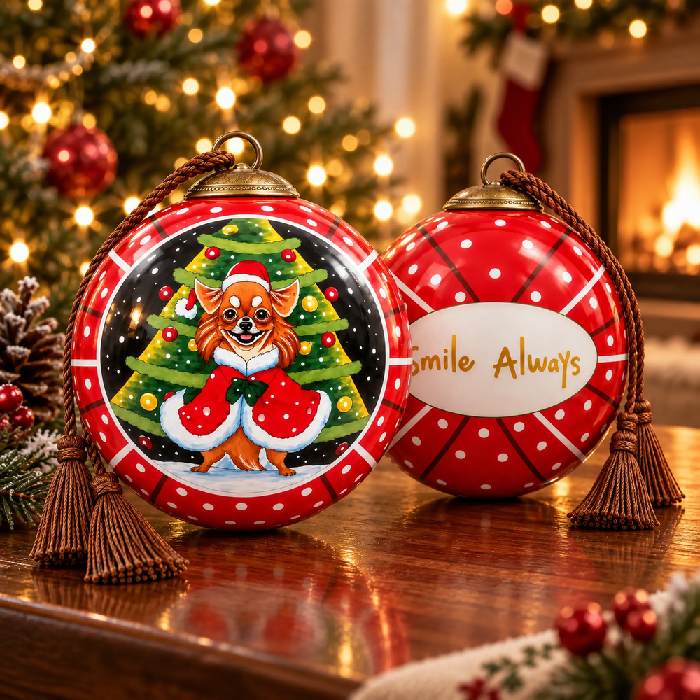 Christmas Corgi in Red — Inside-Painted Glass Ornament