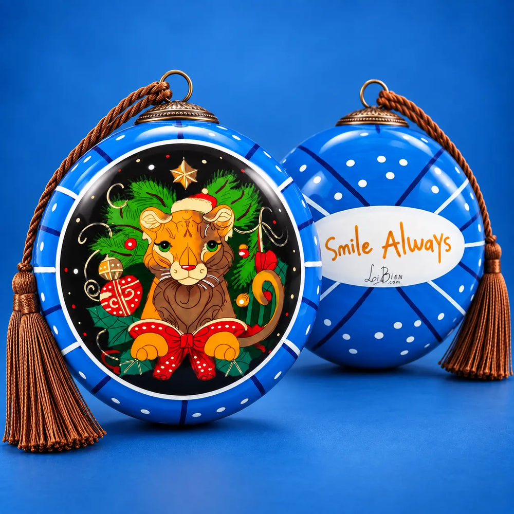 Festival Lion in Blue — Inside-Painted Glass Ornament