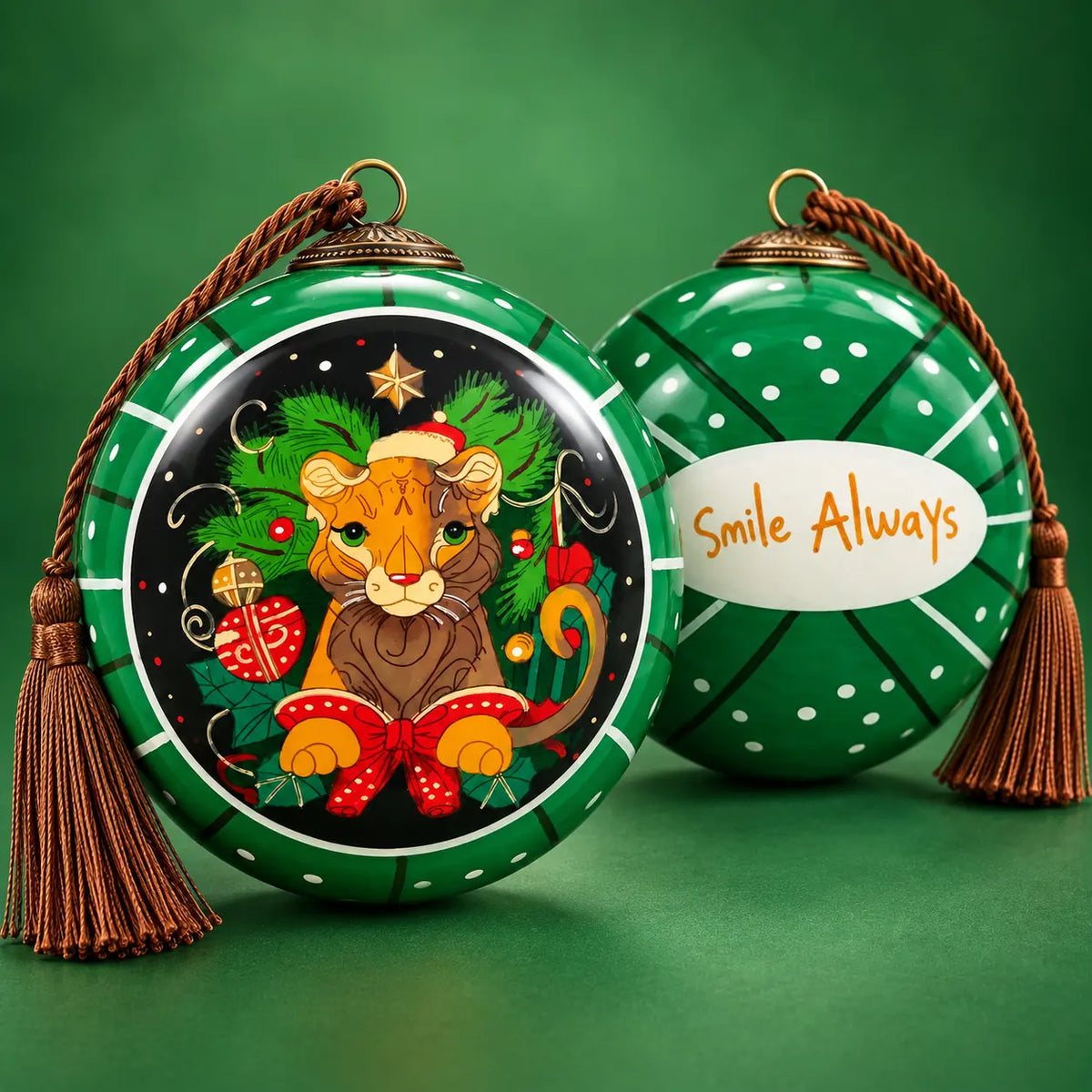 Festival Lion in Green — Inside-Painted Glass Ornament