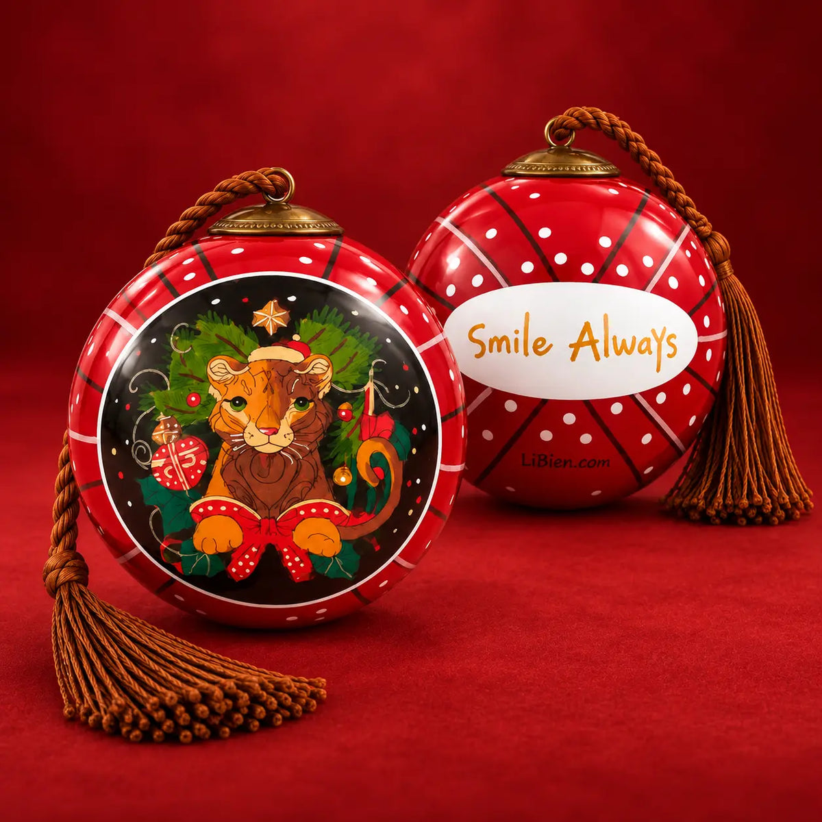 Festival Lion in Red — Inside-Painted Glass Ornament
