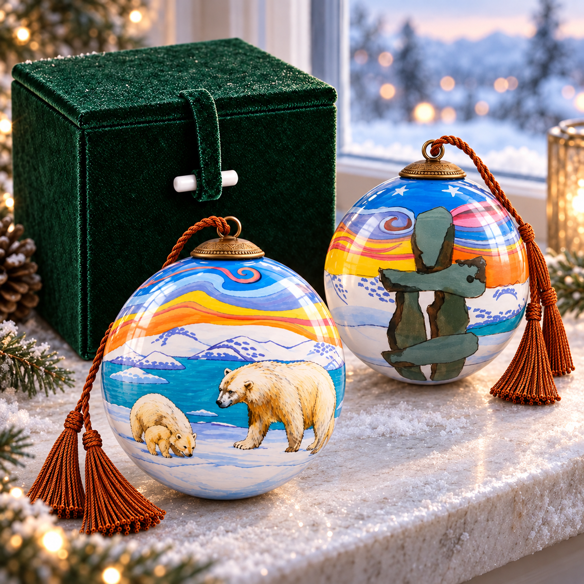 Polar Bear Keepsake inside-painted glass ornament