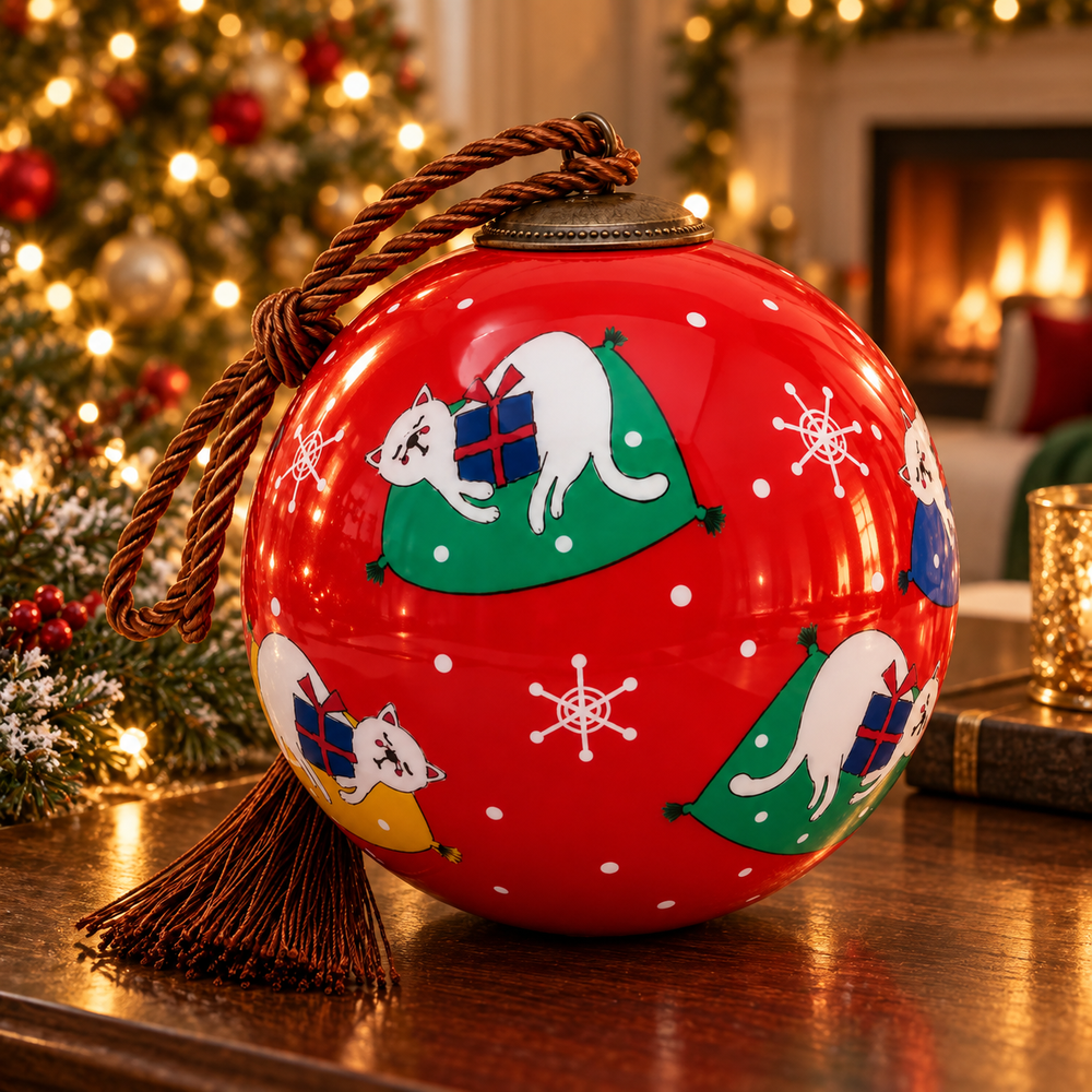 Sleeping Kittens — Inside-Painted Glass Ornament