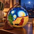 Starlit Cactus & Dog inside-painted glass ornament