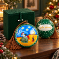 Turtle & Fox in Green inside-painted glass ornament