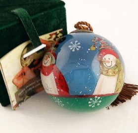 Smiling Snowman - Li Bien Inside Painted Glass Ornament