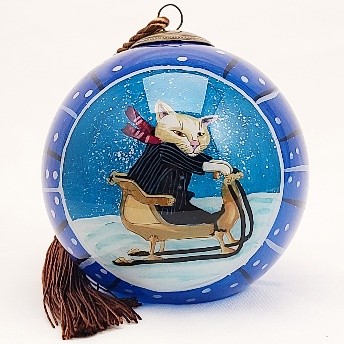Ski Kitten - Li Bien Inside Painted Glass Ornament - Australian Exclusive