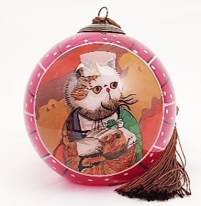 Mona Lisa's Cat Red - Li Bien Inside Painted Glass Ornament