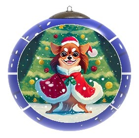 Whimsical Winter Pup Blue Design - Li Bien Inside Painted Glass Ornament