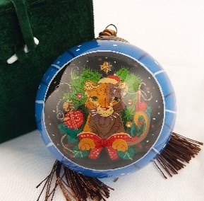Festival Lion Blue - Li Bien Inside Painted Glass Ornament