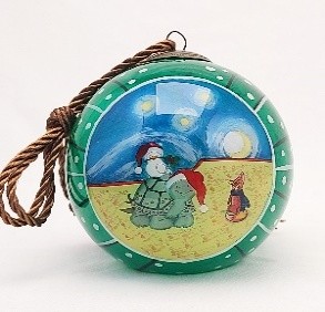Turtle & Fox Design Green - Li Bien Inside Painted Glass Ornament