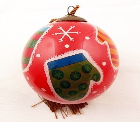 Christmas Gloves - Li Bien Inside Painted Glass Ornament - Australian Exclusive