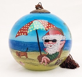 Santa Vacation - Li Bien Inside Painted Glass Ornament - Australian Exclusive