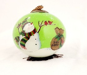 Snowman Feeds Birds - Li Bien Inside Painted Glass Ornament