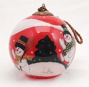 Snowman Yeti on Duty - Li Bien Inside Painted Glass Ornament